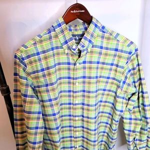 Green plaid button-down. Polo L